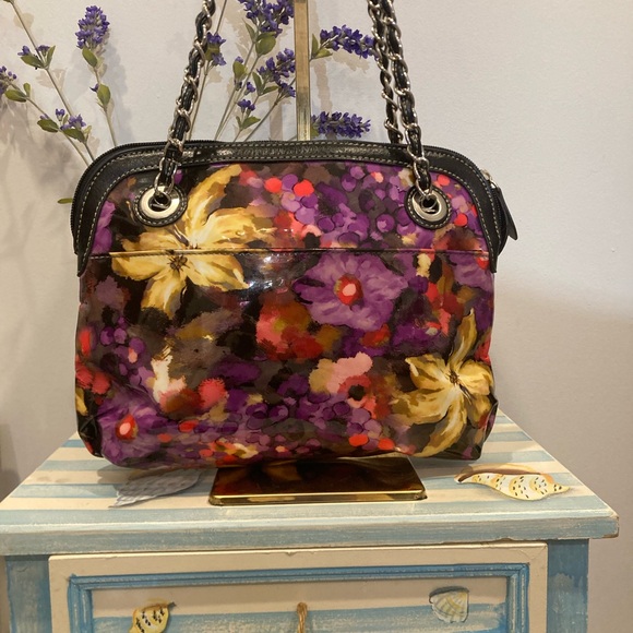 Ellen Tracy Purple Floral Shoulder Bag - Picture 2 of 7